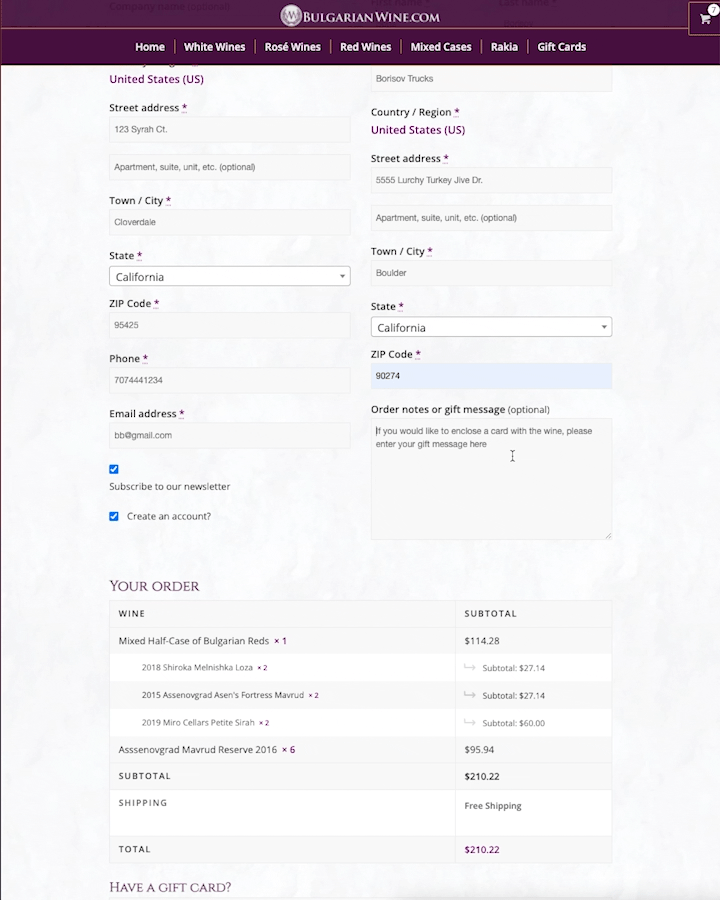 Animated gif illustrating how to fill in the billing and shipping information for your order